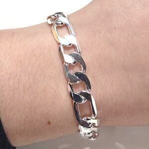 S925 Silver Plated Bracelet Sterling Figaro Chain Birthday Valentine Gift NEW